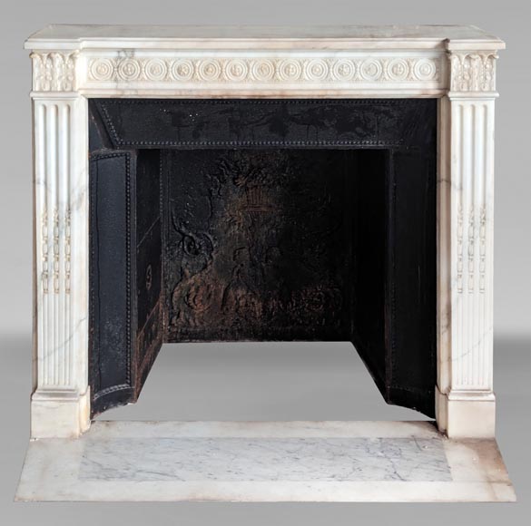 Louis XVI style statuary marble mantel with pilaster capitals and macaroons-0