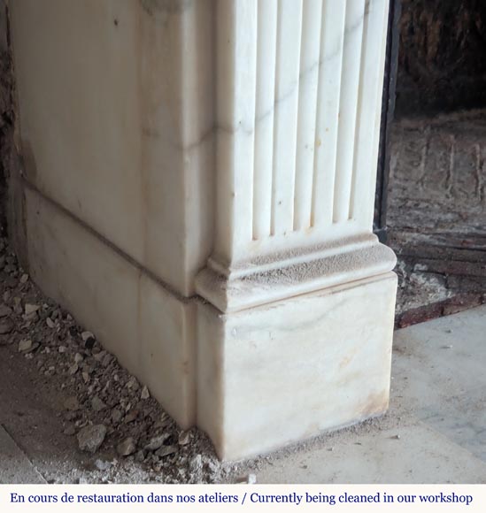 Louis XVI style statuary marble mantel with pilaster capitals and macaroons-4