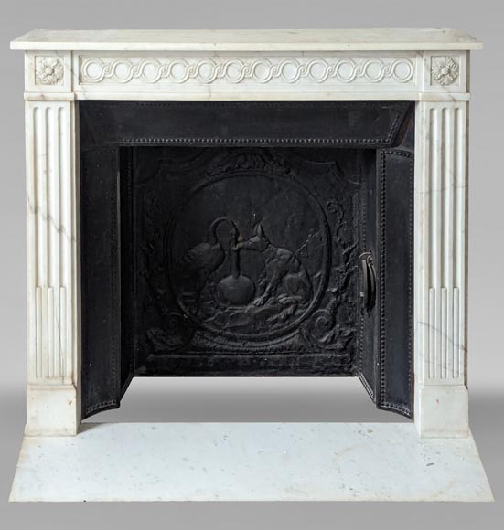 Louis XVI style mantel in semi-statuary marble adorned with a Greek frieze-0