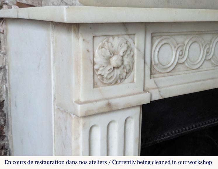 Louis XVI style mantel in semi-statuary marble adorned with a Greek frieze-3