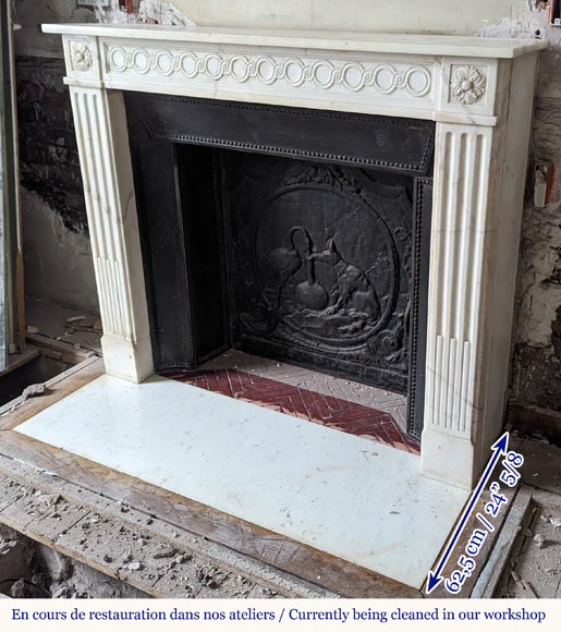 Louis XVI style mantel in semi-statuary marble adorned with a Greek frieze-5