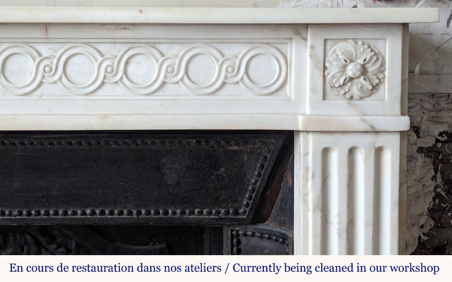 Louis XVI style mantel in semi-statuary marble adorned with a Greek frieze-6