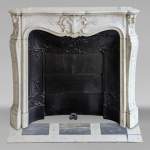 Louis XV style mantel in Carrara marble adorned with palmettes