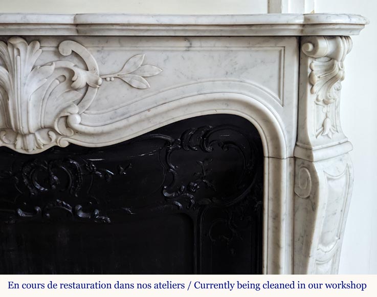 Louis XV style mantel in Carrara marble adorned with palmettes-8