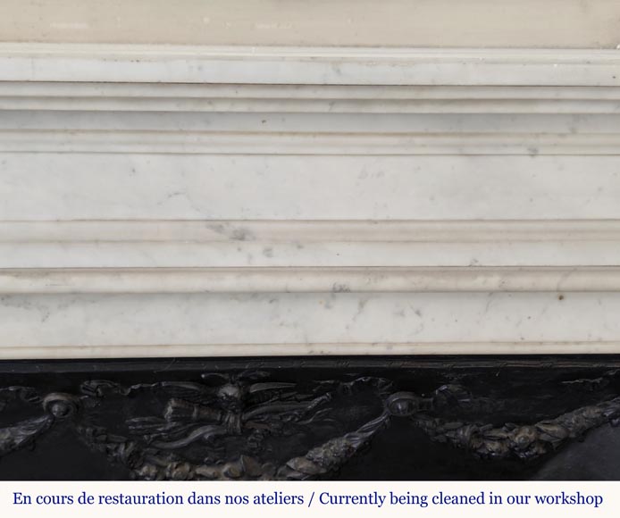 Louis XVI style mantel in Carrara marble adorned with rosettes-1