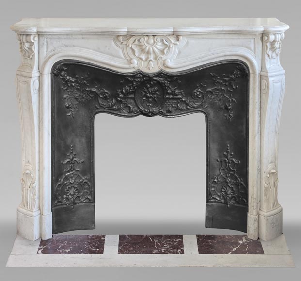 Louis XV style Carrara marble mantel with shell design-0