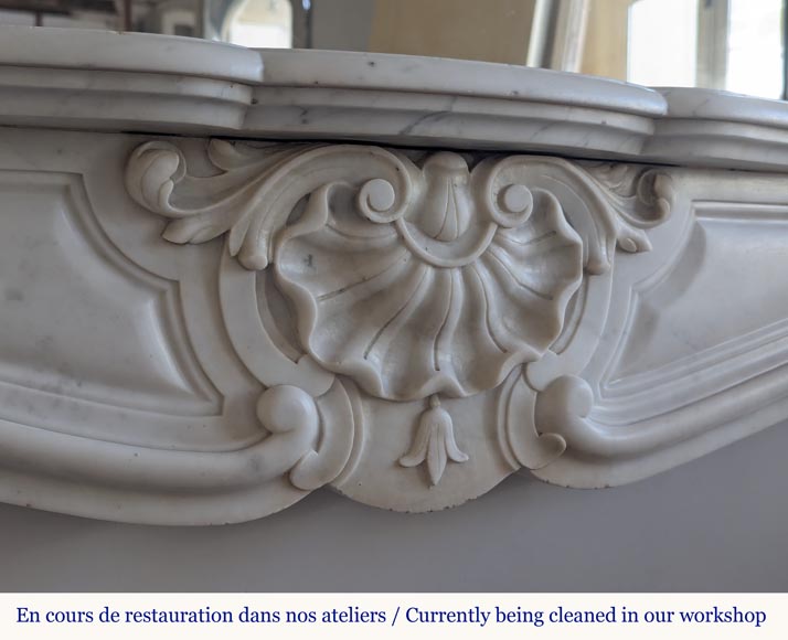 Louis XV style Carrara marble mantel with shell design-2