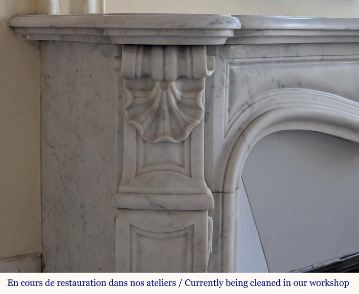 Louis XV style Carrara marble mantel with shell design-4