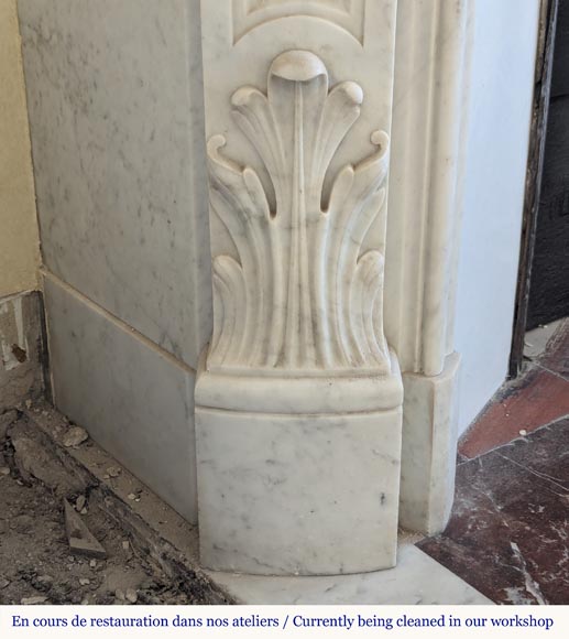 Louis XV style Carrara marble mantel with shell design-5