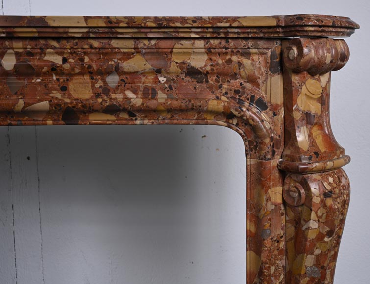 Louis XV style Pompadour curved mantel in Aleppo Breche-6