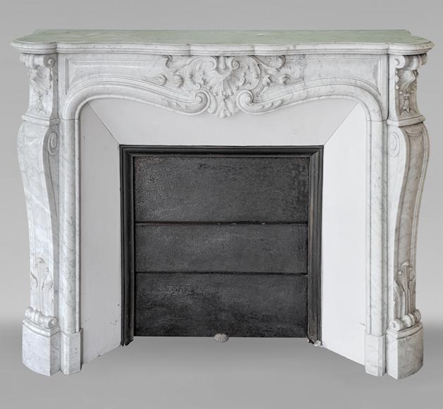 Louis XV style Carrara marble mantel decorated with foliate shells-0