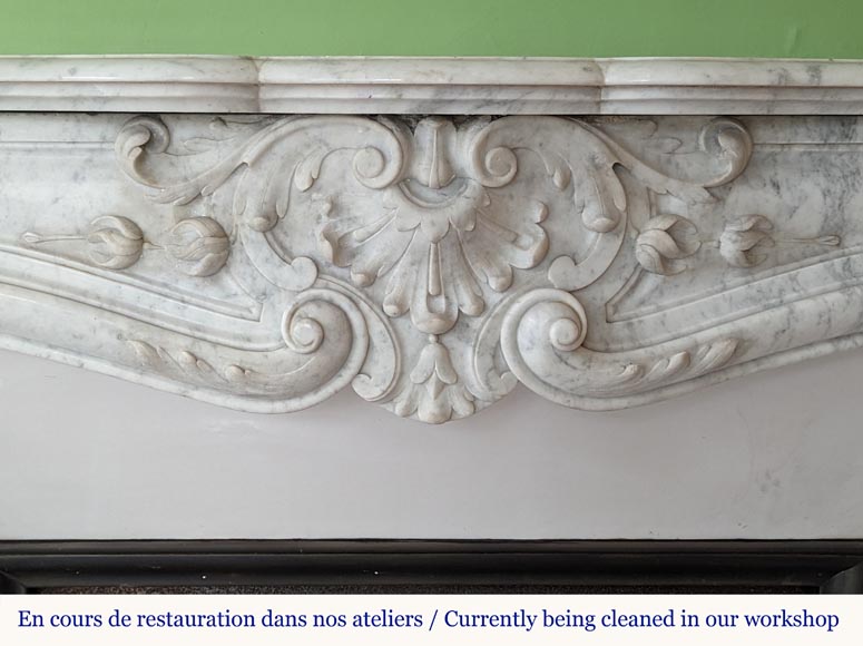 Louis XV style Carrara marble mantel decorated with foliate shells-1