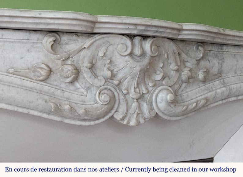 Louis XV style Carrara marble mantel decorated with foliate shells-2