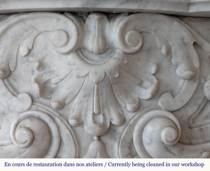 Louis XV style Carrara marble mantel decorated with foliate shells-3