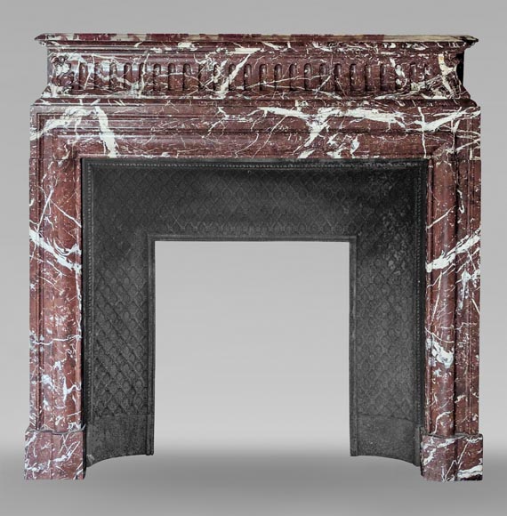 Louis XIV style mantel with acroterion in Rouge du Nord marble-0