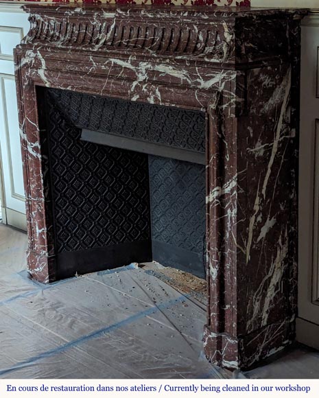 Louis XIV style mantel with acroterion in Rouge du Nord marble-6