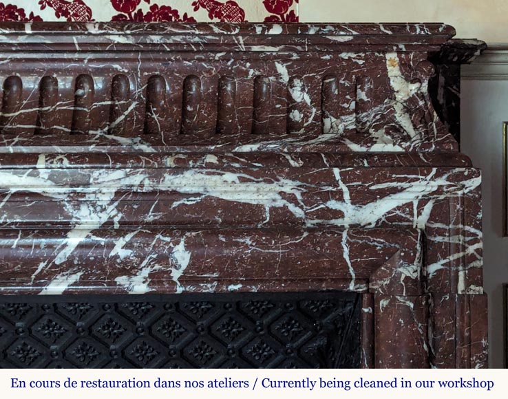 Louis XIV style mantel with acroterion in Rouge du Nord marble-7
