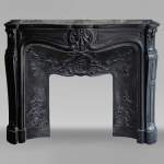 Louis XV style three shell mantel carved in fine black marble