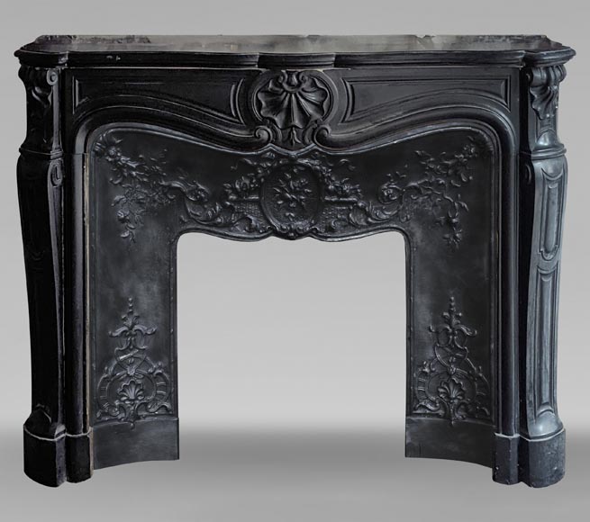 Louis XV style three shell mantel carved in fine black marble-0