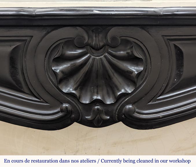 Louis XV style mantel with carved shell in fine black marble-1