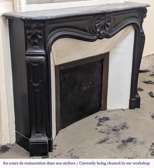 Louis XV style mantel with carved shell in fine black marble-3