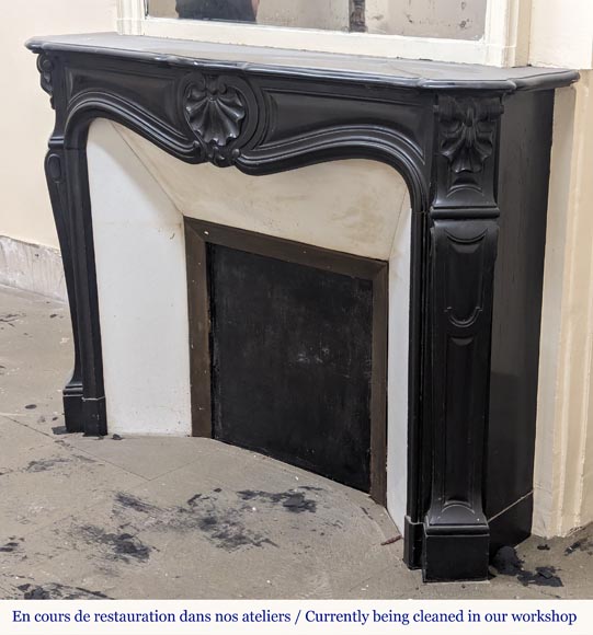 Louis XV style mantel with carved shell in fine black marble-6