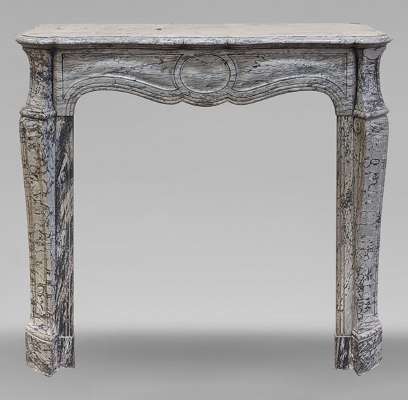 Louis XV style Pompadour mantel in Bleu Fleuri marble-0