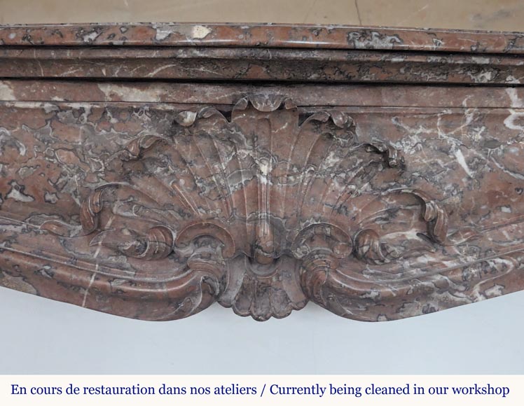 Louis XV style mantel in Rouge du Nord marble adorned with a shell motif-1