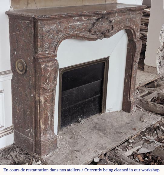 Louis XV style mantel in Rouge du Nord marble adorned with a shell motif-3