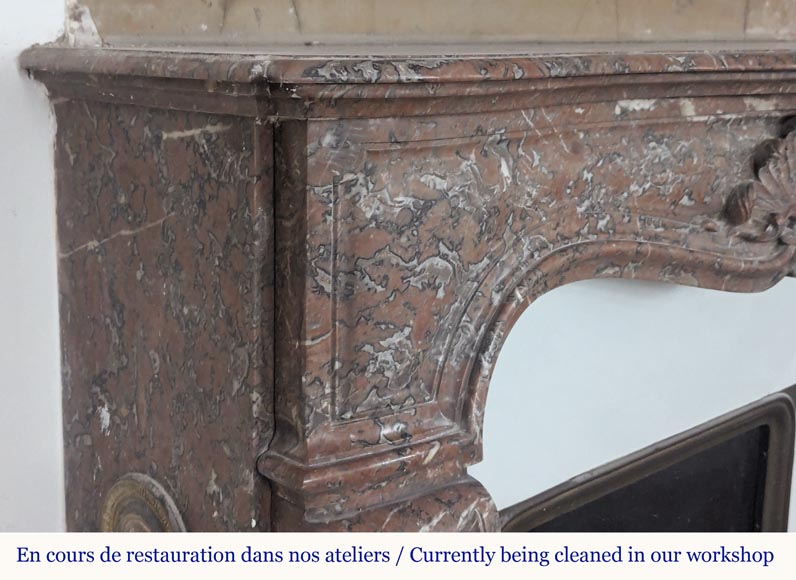 Louis XV style mantel in Rouge du Nord marble adorned with a shell motif-4