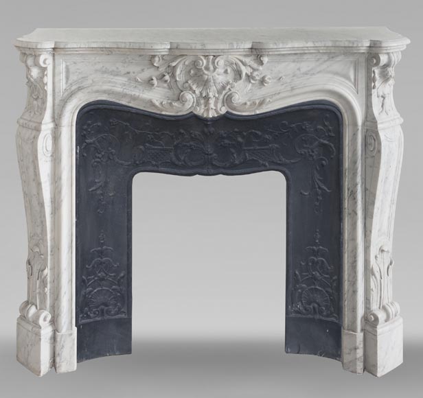 Louis XV style mantel in veined Carrara marble-0