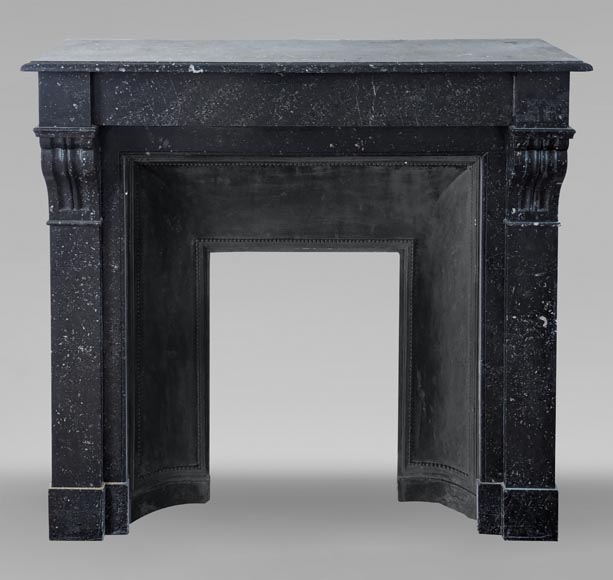 Napoleon III style mantel in black speckled marble with modillions-0