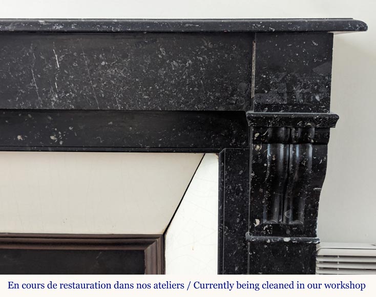 Napoleon III style mantel in black speckled marble with modillions-7