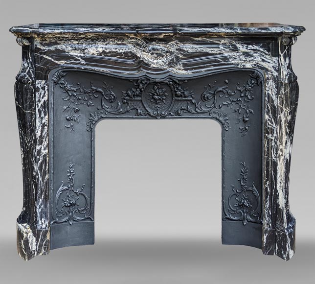 Louis XV style Pompadour mantel in black Marquina marble-0