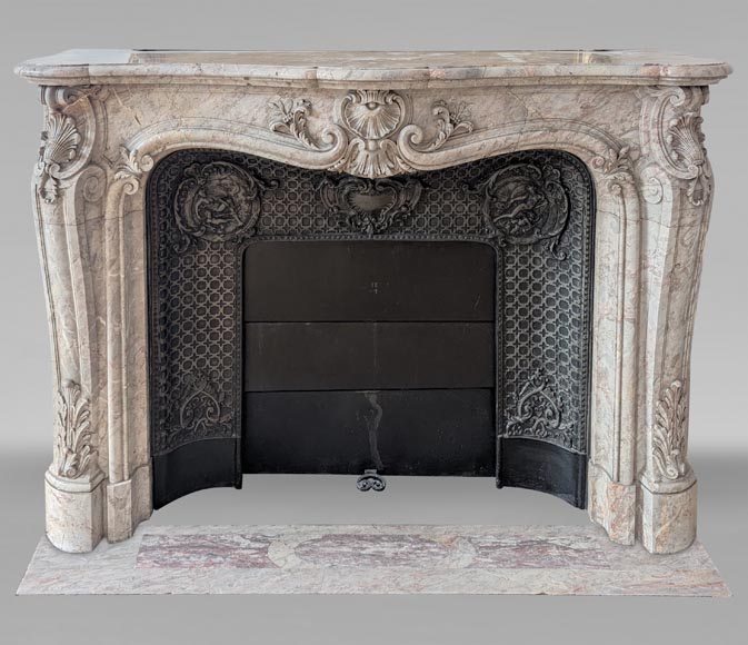 Large Louis XV style curved and finely carved Sarrancolin marble mantel-0