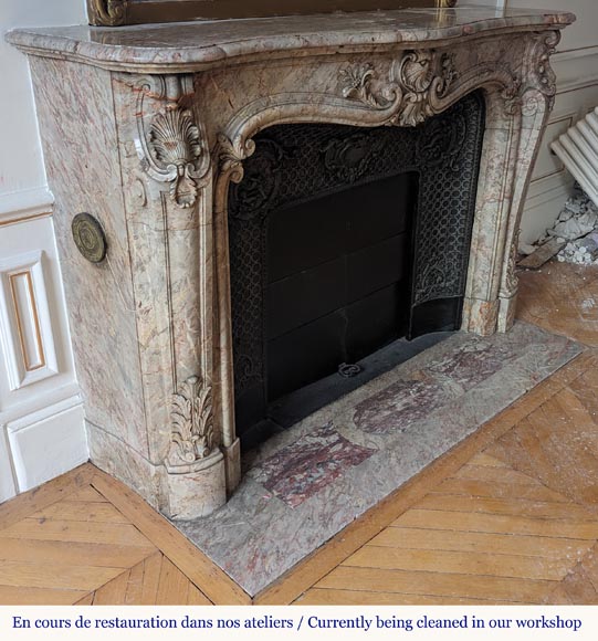 Large Louis XV style curved and finely carved Sarrancolin marble mantel-4