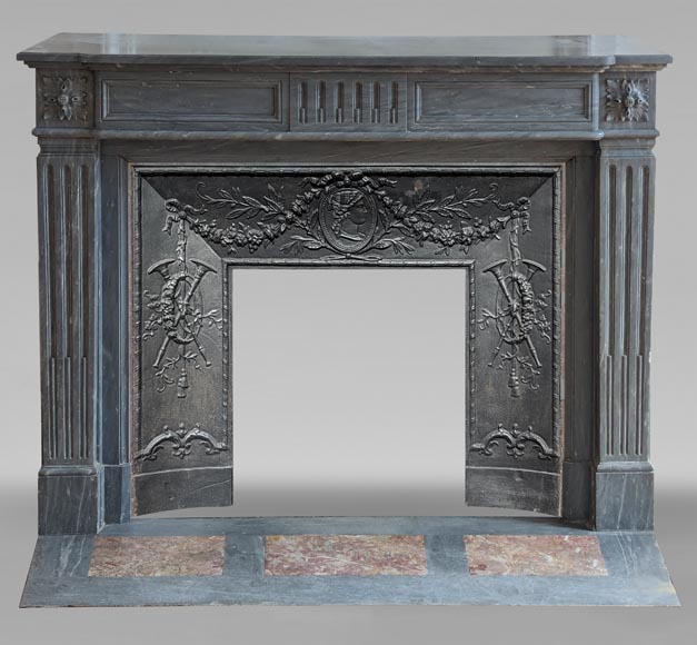 Louis XVI style mantel with curved flutes adorned with rosettes carved in Turquin marble-0