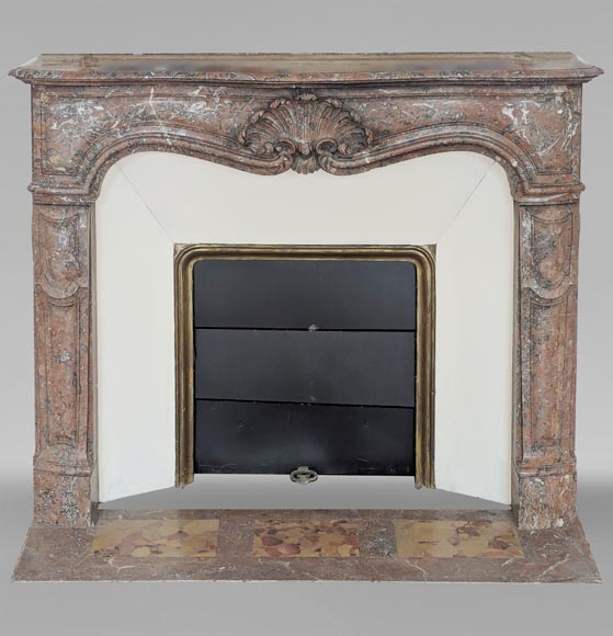 Louis XV style mantel in Rouge du Nord marble with shell décor-0