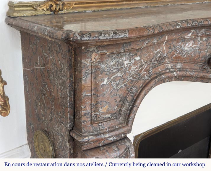 Louis XV style mantel in Rouge du Nord marble with shell décor-5