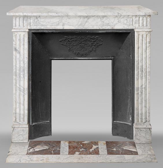 Louis XVI style mantel in veined Carrara marble with fluting-0