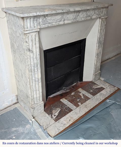 Louis XVI style mantel in veined Carrara marble with fluting-2