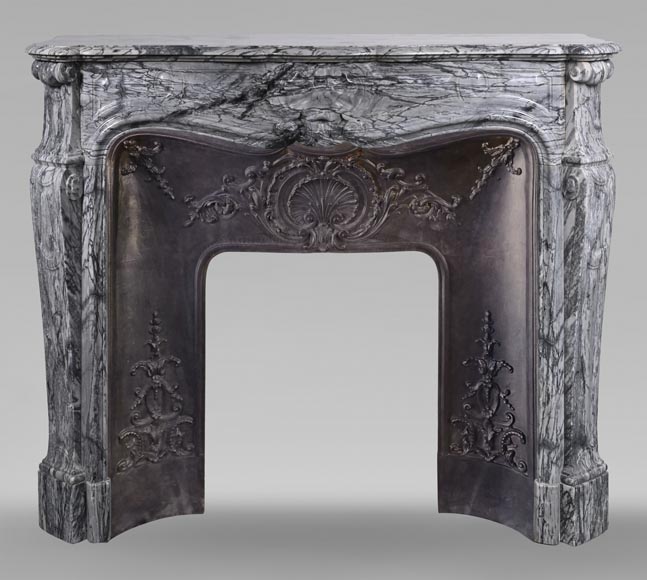 Louis XV style mantel adorned with a carved shell in Bleu Fleury marble-0