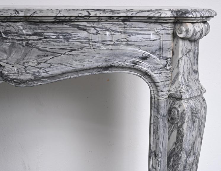 Louis XV style mantel adorned with a carved shell in Bleu Fleury marble-7