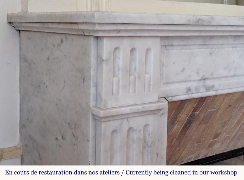 Louis XVI style mantel in Carrara marble adorned with a sunflower-3