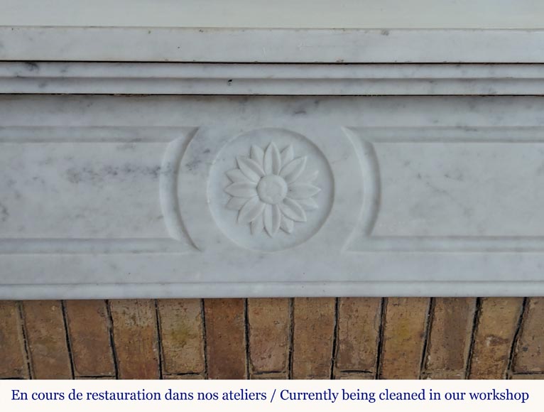 Louis XVI style mantel in Carrara marble adorned with a sunflower-1