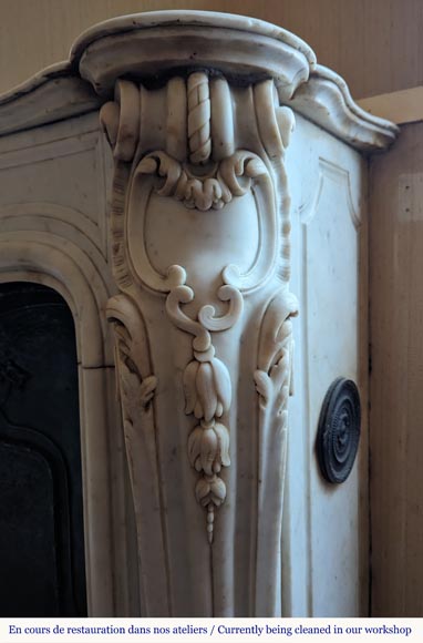 Louis XV style mantel in Carrara marble richly carved with foliage-11