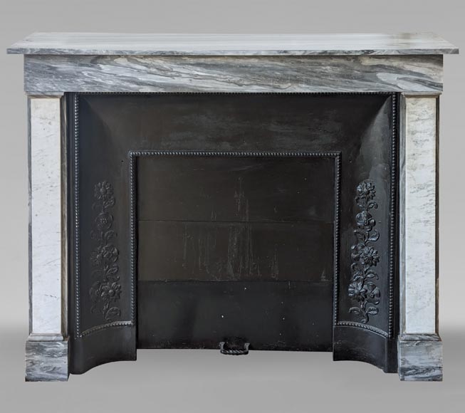 Louis XVI style two-tone mantel carved in Carrara and Turquin marble-0