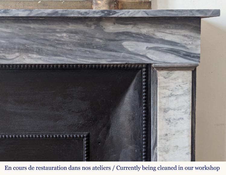 Louis XVI style two-tone mantel carved in Carrara and Turquin marble-6