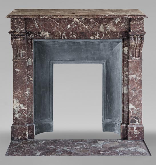 Napoleon III style mantel with modillions in Rouge du Nord marble-0