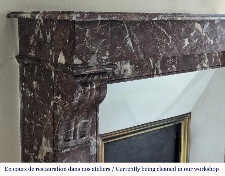 Napoleon III style mantel with modillions in Rouge du Nord marble-3